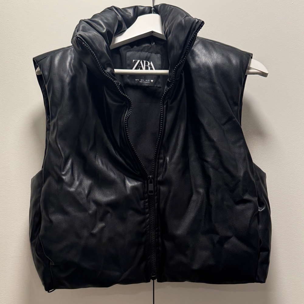 Zara Black Faux Laether Crop Vest